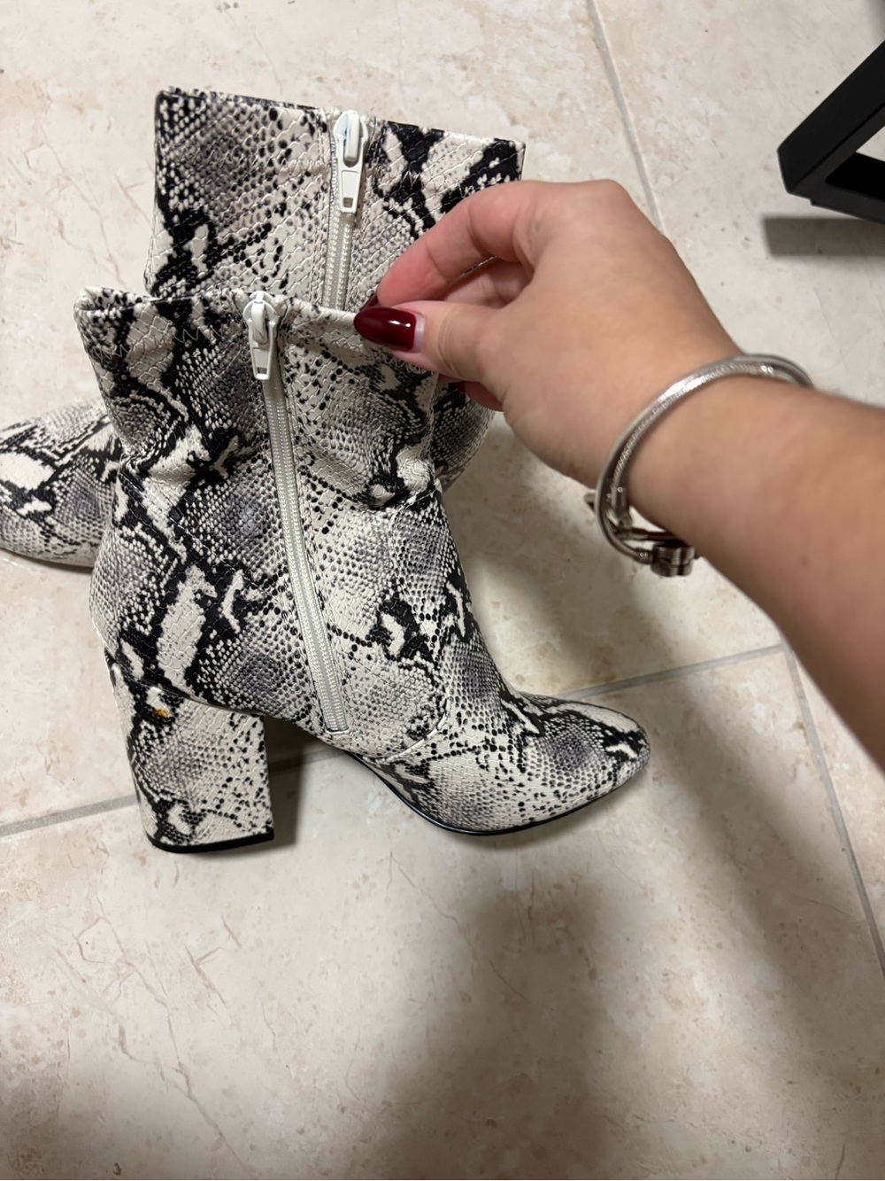 Madden Girl Snake-Print Ankle Boots - White & Black